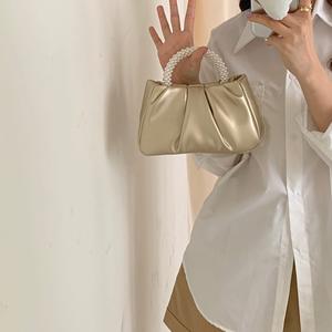 Nouveau sac bowling carré léger de luxe pour femme, design coréen de niche, avec fermeture éclair perlée et doublure en PU, style vintage - Product Image 5