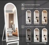 Espejo de Cuerpo Entero Arqueado Inteligente con Luces LED de 3 Colores Regulables, Control Táctil, Resistente al Agua, Desmontable para Vestidor y Dormitorio