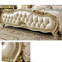 Europäisches Luxus-Doppelbett/Queensize-Bett-Set 1,8m Champagner-Gold Hochwertiges Prinzessinnen-Lederbett aus Massivholz mit Schnitzereien für Zuhause und Hotel