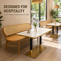 Banc de salle à manger en bois avec dossier en rotin pour restaurant, ensemble de banquettes avec table en pierre pour café et hôtel