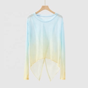 Vêtements d'entraînement pour femmes, <span class=keywords><strong>danse</strong></span> <span class=keywords><strong>classique</strong></span> chinoise, gaze dégradée arc-en-ciel, manches longues, col rond, 95% polyester, 5% élasthanne - Product Image 5