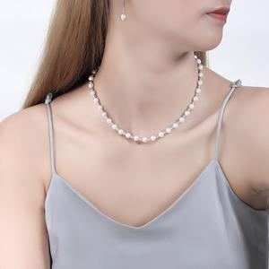 Kalung Mutiara Air Tawar Bentuk Baroque untuk Wanita, Rantai Perak Sterling 925 Berlapis Rhodium/Emas, Elegan - Product Image 5