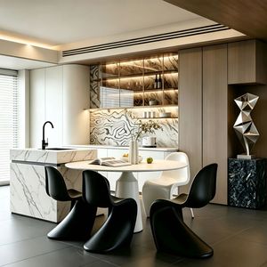 Tavolo da Pranzo Moderno di Lusso Unico in Pietra e Legno Integrato, Mobili Modulari Personalizzati, Armadietti da Cucina - Product Image 3
