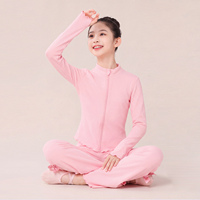 Conjunto de 2 Piezas de Danza para Niñas, Otoño-Invierno, Chaqueta con Cierre y Cuello Alto de Forro Polar y Pantalones Acampanados, Traje Cálido para Práctica de Ballet