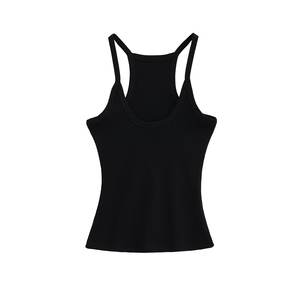 Camiseta sin Mangas <span class=keywords><strong>de</strong></span> Punto Acanalado para <span class=keywords><strong>Mujer</strong></span> con Logotipo Personalizado, Color Sólido, Corte Ajustado, Cuello en U, Ligera, Transpirable, Elástica, <span class=keywords><strong>de</strong></span> Algodón, Informal - Product Image 6