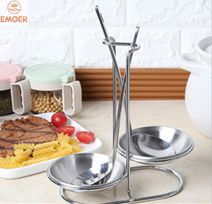 Cuencos de acero inoxidable plateados redondos dobles EMOER, soporte de descanso de cuchara lateral opuesto y Clip para olla - Product Image 1