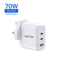 Chargeur portable KR US UK EU AU Plug 70W 3 ports Technologie PD QC Chargeur rapide pour Macbook ipad iPhone airpod Iwatch