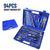 Jeu de clés à douille OEM 94 pièces avec poignées à cliquet en acier au chrome-vanadium et lames pour réparation automobile, entretien domestique, coffret rigide