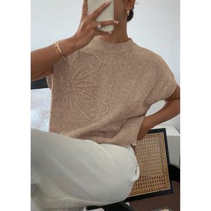 FOXA Chaleco de punto para mujer, manga corta, bordado de flores, ropa de abrigo para primavera y verano - Product Image 5