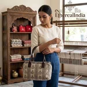 <b>Boho</b> Geometric Jacquard Tote Bag Woven Ethnic Shoulder Bag Leatherette Strap Tribal Handbag - Product Image 4