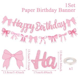 Ensemble <span class=keywords><strong>de</strong></span> décorations d'anniversaire avec nœud rose, bannière Joyeux Anniversaire, décoration <span class=keywords><strong>de</strong></span> gâteau, ballons pour fournitures <span class=keywords><strong>de</strong></span> fête - Product Image 5