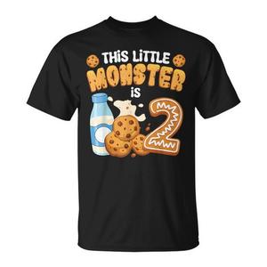 Camiseta de cumpleaños para niños con diseño de este pequeño monstruo de 2 años con leche y galletas - Product Image 1