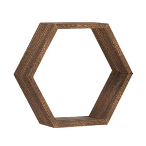 Hexagonal Wall Mounted <b>Shelf</b> Wooden Floating Modular Living Room Storage Rack Detachable <b>Hook</b> Type Polygon Shape - Product Image 3