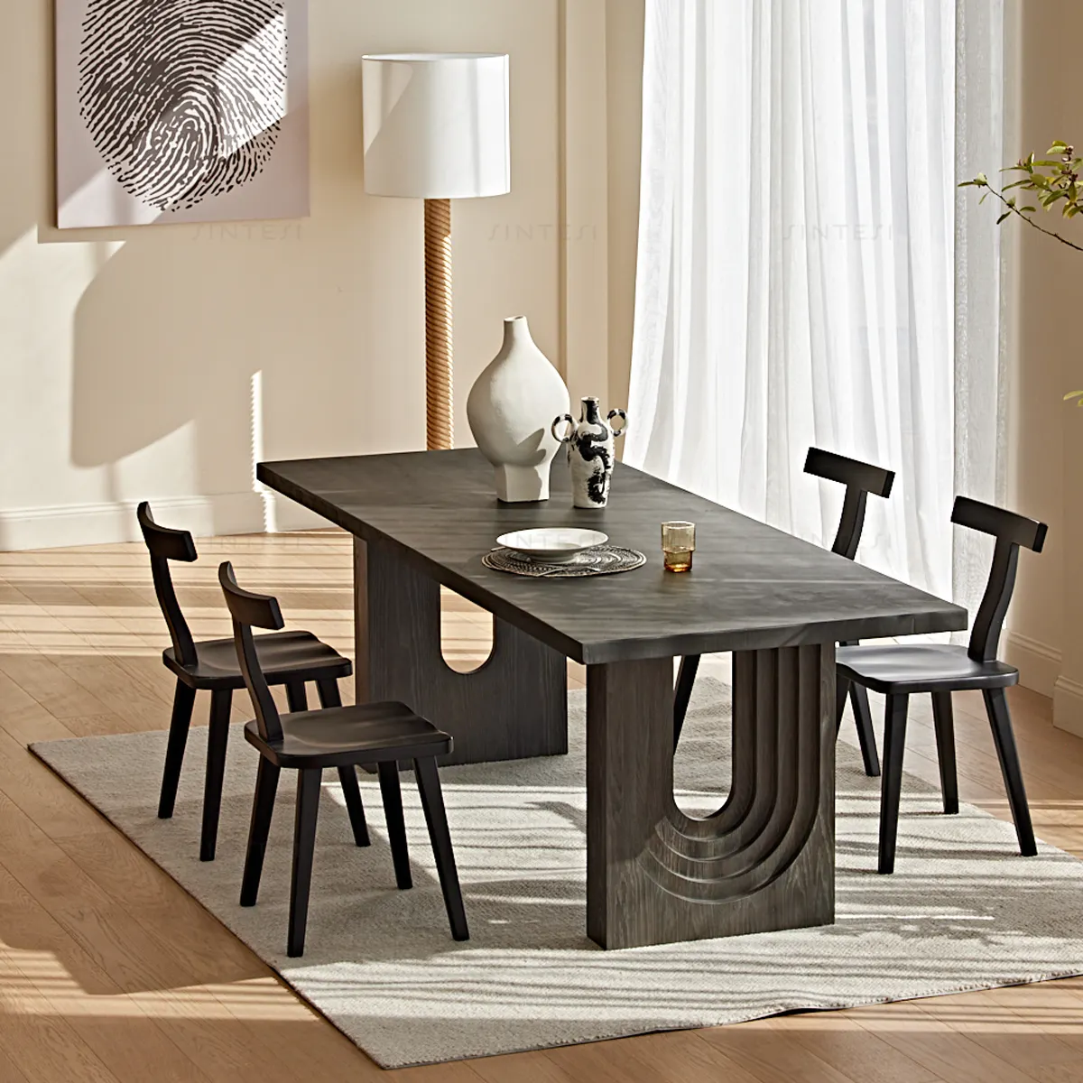Antike Beton-Deichen-Möbel 8-Sitzer Massivholz-Luxus-Esstischset Holz-Esstischset für Hotelapplikationen