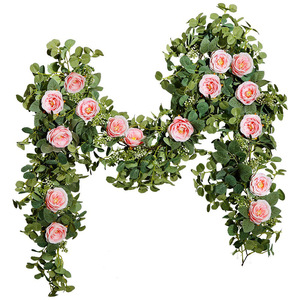 Guirnalda de Flores de Rosa de Seda Realistas para Decoración de Arcos de Boda, Fiestas y Hogar, Guirnalda Colgante de Flores Artificiales y Eucalipto - Product Image 5