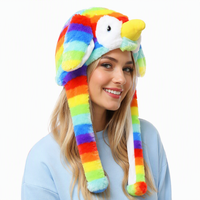 En gros, Chapeau en peluche Hibou Arc-en-ciel avec oreilles mobiles, Chapeau animal interactif en fausse fourrure douce, Bonnets de protection auditive pour fêtes et événements en gros