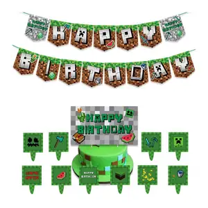 блоки торт топпер Suppliers-Лидер продаж, многоразовые украшения на день рождения «Пиксельная война», бумажный баннер My World, топпер для торта, тематическая игра, товары для дня рождения