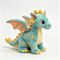 Peluche douce de dragon ailé bleu avec motifs étoiles, jouet en peluche personnalisé en gros