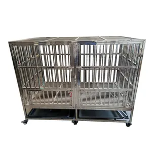 Kandang anjing Stainless Steel 50 inci, kandang anjing raksasa 150x90x110 tugas berat ekstra besar untuk anjing besar