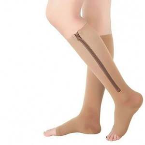 Calcetines de compresión para hombre y mujer, con cremallera en la rodilla, punta abierta, finos, antifatiga, elásticos, casuales, tejidos, por encima de la rodilla, unisex - Product Image 1