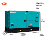 ForCummins 60kVA 48kW Schallgedämpfter Dieselgenerator 3-Phasen 400/230V 50Hz mit Autostart für Zuhause, Einkaufszentren, Flughäfen, ISO CE-zertifiziert