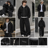 Ensemble streetwear rétro personnalisé pour homme avec sweat à capuche à doublure à carreaux et pantalon de survêtement large.