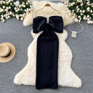 Vestido Maxi sin Mangas con Tirantes de Cristal y Lazo en Bloques de Color para Mujer - Elegante Vestido de Noche Formal de Moda - Product Image 3