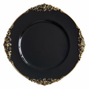 Plato de Presentación de Plástico Dorado Antiguo de 13 Pulgadas, Estilo Lujoso Moderno Barroco con Borde en Relieve de Hojas, Seguro para Servir en Eventos - Product Image 4