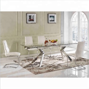 El vidrio pintado súper blanco extendido giratorio se puede girar <span class=keywords><strong>mesa</strong></span> de <span class=keywords><strong>comedor</strong></span> de <span class=keywords><strong>acero</strong></span> inoxidable con vidrio - Product Image 3