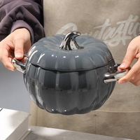 Grand plat à soupe en céramique en forme de citrouille, cocotte à double poignée avec couvercle pour la cuisson, idéal pour les gâteaux aux oiseaux, le sucre, les œufs à la vapeur et les desserts