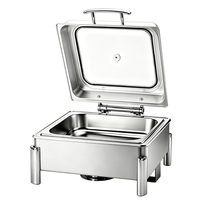 YITIAN Réchaud de buffet élégant 4 couleurs, forme carrée, double usage, en acier inoxydable argenté, pour alcool, avec couvercle hydraulique