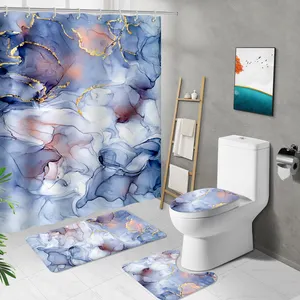 Tappeto da bagno e tenda da doccia con rivestimento antiscivolo stampato in marmo