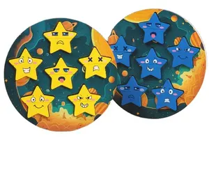 创意木制星星变脸积木3D拼图卡片益智玩具二玩儿童战斗游戏