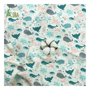 New Arrival Whale Octopus Crab Sea Life Printed Fabrics 100% Cotton Fabric For Children's Clothing