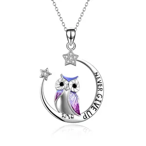 Jewelry Gift 925 Sterling Silver Lovely Animal Heart Moon Owl Necklace for Women Girls