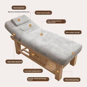 Table de massage en bois réglable, recouverte de velours, avec armoire de rangement, appui-tête amovible, mobilier de salon - Product Image 5