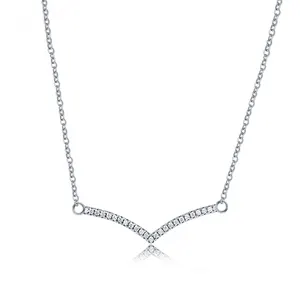 925 Sterling Silver Cubic Zirconia Chevron Pointed V Bar Suspended Pendant Necklace