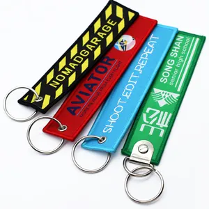 Customized Shape Embroidery Twill Pilot Key Tag Embroidered Keychain Keyring For Promotion Business Gift