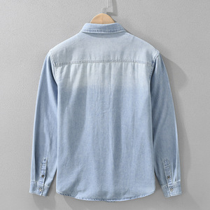 Chemise en jean vintage en gros pour hommes, manches longues, coupe décontractée, poche décorative, décontractée pour le bureau, vie quotidienne, personnalisable - Product Image 2