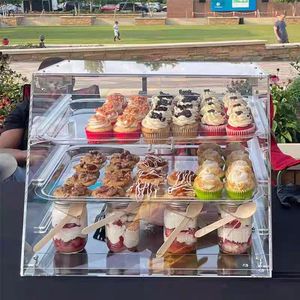 Nhiệm vụ ánh sáng trong suốt <span class=keywords><strong>Acrylic</strong></span> bánh mì tủ chống bụi hiển thị bánh đứng với khay bánh cho bánh và bánh ngọt trình bày - Product Image 2