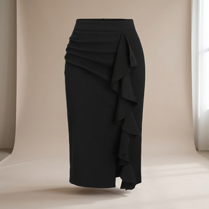 Women's Adults Breathable Eco-Friendly <b>Office</b> Lady Plain Dyed Formal Sexy Elegant Tight Ruffle Bodycon Knee-Length Pencil <b>Skirt</b> - Product Image 3