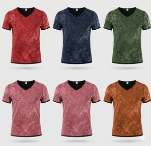 Chemise à manches courtes col en V, effet délavé, en coton 100% 160 g/m² (41) - Product Image 1
