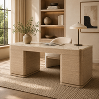Bureau de direction moderne de 78 pouces avec deux tiroirs, finition aspect bois clair et plateau aspect pierre pour bureau à domicile