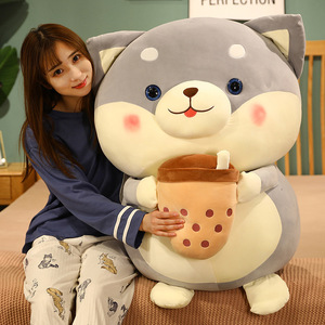 Cute Shiba Inu Boba Milk Tea Design Super Soft Plush Toy PP Cotton Filled Animal Throw Pillow for Valentine's Day Lining Mesh - Product Image 6
