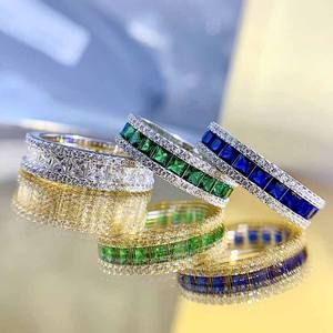 2025 nouveau S925 argent sans bord princesse complet Micro ensemble anneau à la mode émeraude coupe bijoux pour l'Europe et l'Amérique transfrontalière - Product Image 6