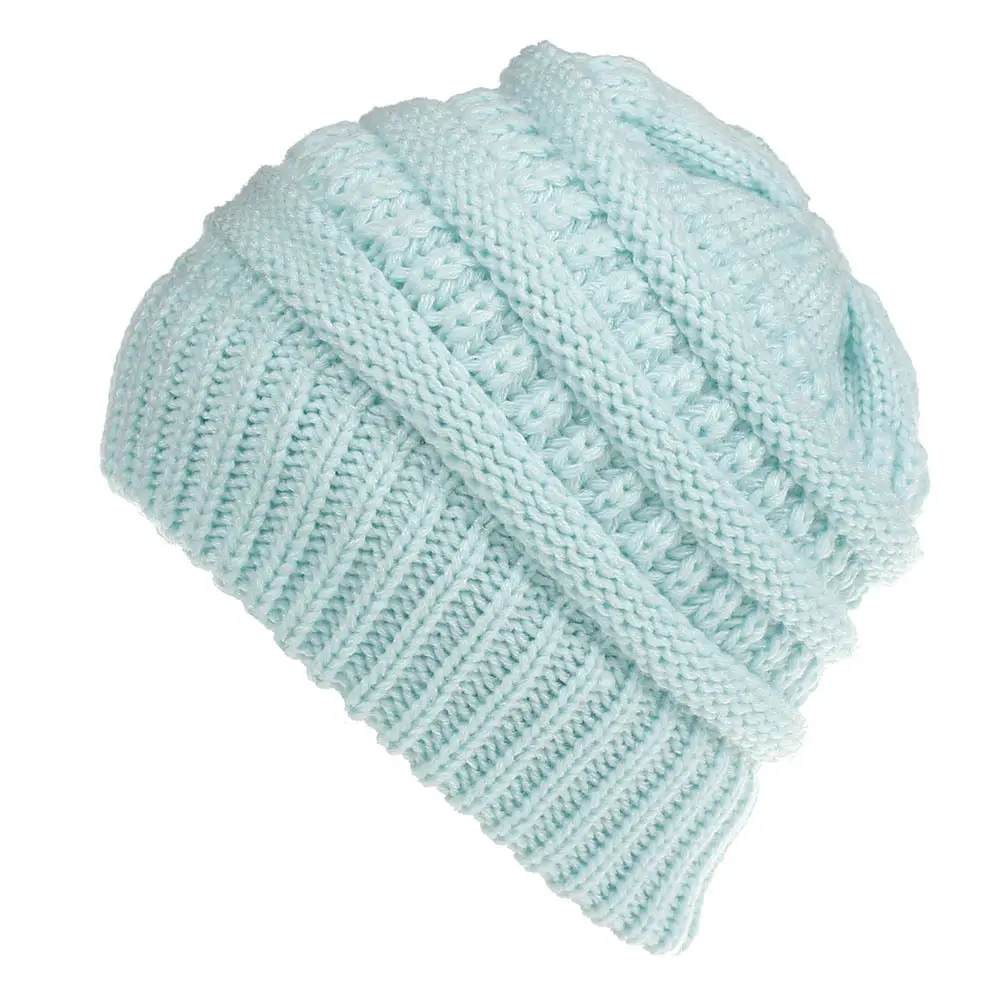 2024 mùa thu mùa đông Chunky đan ấm áp của phụ nữ lộn xộn búi tóc đuôi ngựa cao Mũ Beanie