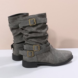 Nouvelles bottes mi-longues à talon bas pour femmes, automne-hiver, à enfiler, augmentant la <span class=keywords><strong>taille</strong></span>, <span class=keywords><strong>grande</strong></span> <span class=keywords><strong>taille</strong></span>, bout rond, décontractées, boucle de ceinture - Product Image 4