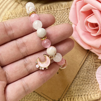 Bracelet ajustable en quartz rose naturel teinté œil de chat, perles de pierres précieuses, charme lune rose, pour la manifestation de l'amour et la guérison, bijoux pour femme