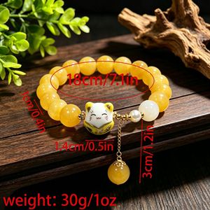 Bracelet en perles de cristal de quartz <span class=keywords><strong>rose</strong></span> pour femmes, pendentif chat porte-bonheur <span class=keywords><strong>Maneki</strong></span> <span class=keywords><strong>Neko</strong></span>, 10 mm, extensible - Product Image 6