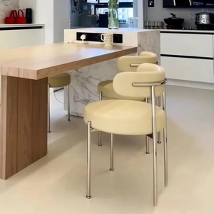 Silla de Comedor Moderna de Lujo VL, Tapizada en Tela Blanca con Patas de Acero Inoxidable y Respaldo de Lana Bouclé, para Hogar, Cafetería o Comedor - Product Image 6